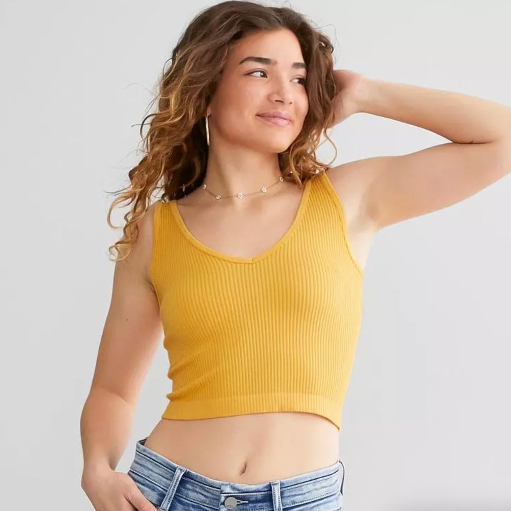 Free People Solid Ribbed Brami Tank Top, Sun, M/L